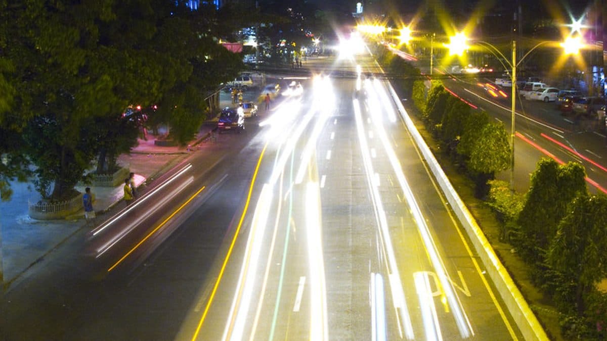 A city street in Cebu, Philippines, at night