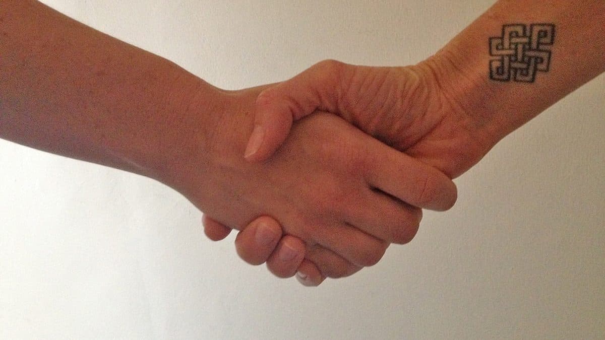A handshake between two professionals